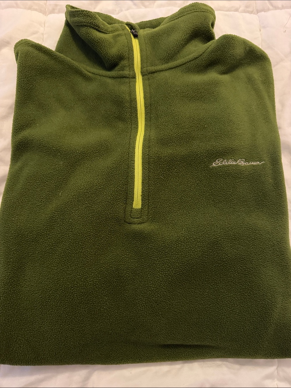 Eddie Bauer Olive Green Fleece Half-Zip with Yellow Zipper